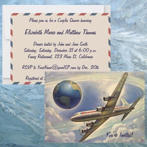 Vintage Airplane Flying Around World Couple Shower Invites