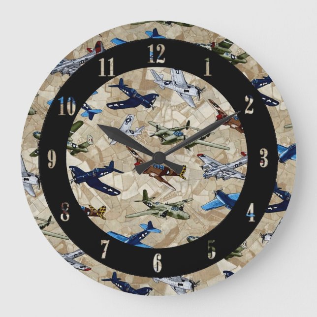 Vintage Planes Aviation Wall Clock (Front)