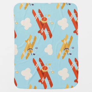Vintage Planes Clouds Background Pattern Baby Blanket