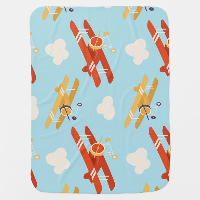 Vintage Planes Clouds Background Pattern Baby Blanket (Front)