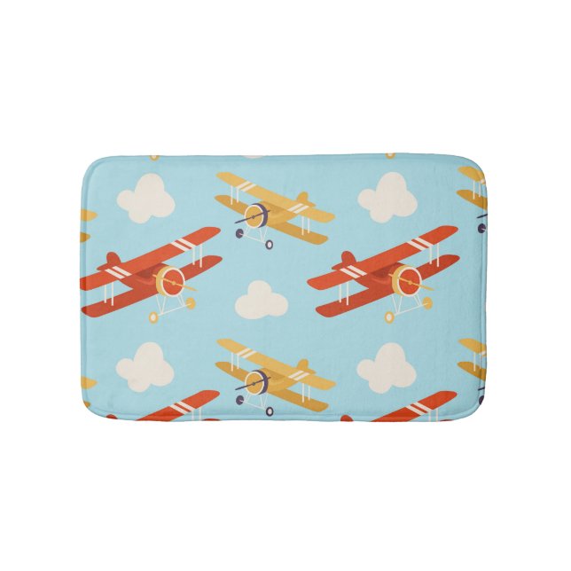 Vintage Planes Clouds Background Pattern Bath Mat (Front)