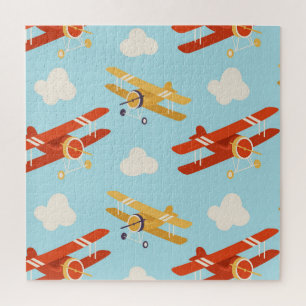 Vintage Planes Clouds Background Pattern Jigsaw Puzzle