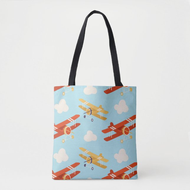 Vintage Planes Clouds Background Pattern Tote Bag (Front)