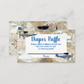 Vintage Planes & Clouds World Map Diaper Raffle Enclosure Card (Front/Back)