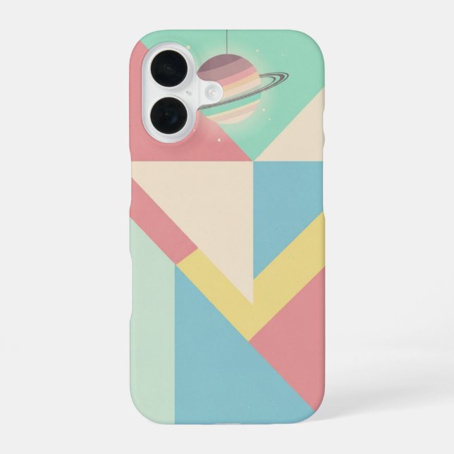 Vintage Planet on Geometric Blocks iPhone Case (Back)