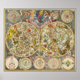 Vintage Planisphaerium Coeleste Celestial Map Poster
