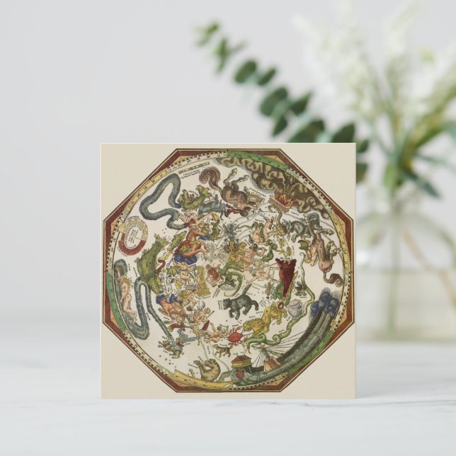 Vintage Planisphere Celestial Map by Peter Apian Invitation (Standing Front)
