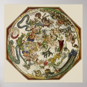 Vintage Planisphere Celestial Map by Peter Apian Poster