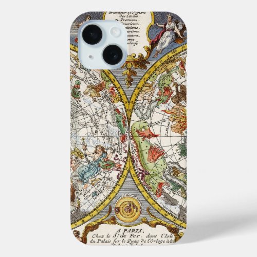 Vintage Planisphere Star Map by Nicholas de Fer iPhone 15 Case