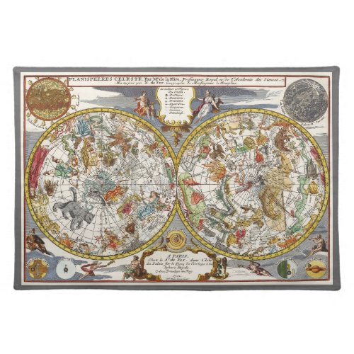 Vintage Planisphere Star Map by Nicholas de Fer Cloth Placemat