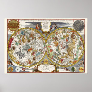 Vintage Planisphere Star Map by Nicholas de Fer Poster