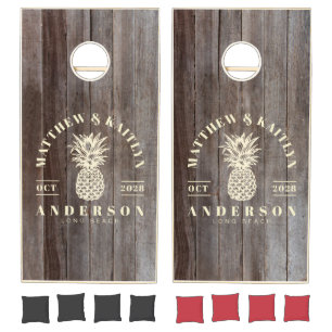 Vintage Planks Tropical Pineapple Wedding Cornhole Set
