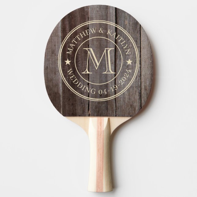 Vintage Planks Wedding Monogram Star Ping Pong Paddle (Front)