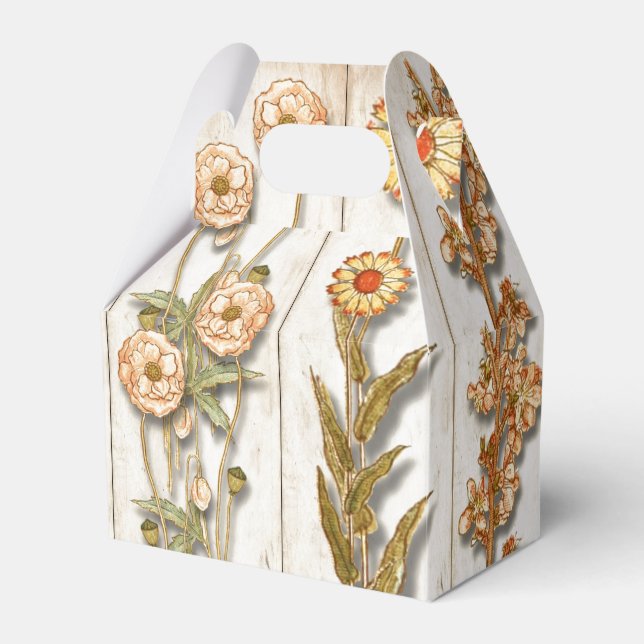 Vintage Plant Illustrations Rustic Favor Boxes (Front Side)