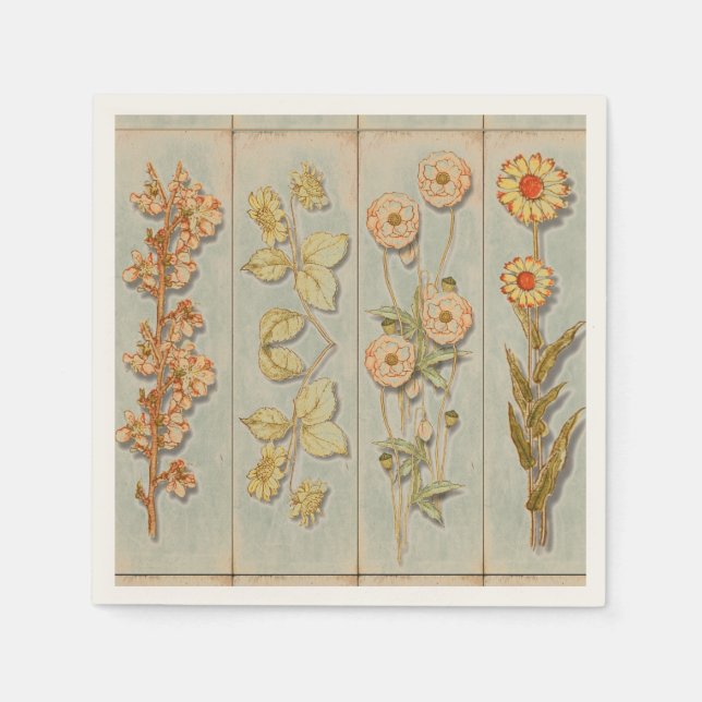 Vintage Plant Illustrations Rustic Napkins (Front)