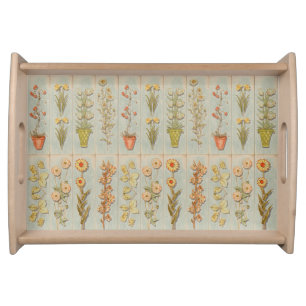 Vintage Plant Illustrations Rustic Serving Tray