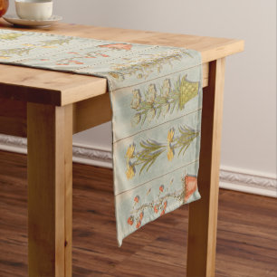 Vintage Plant Illustrations Rustic Short Table Runner