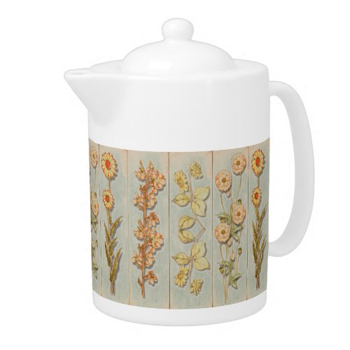 Vintage Plant Illustrations Rustic Teapot