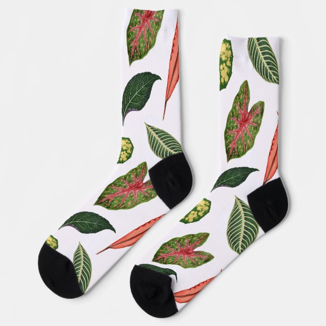 Vintage Plant Leaf Novelty Socks - White (Left)