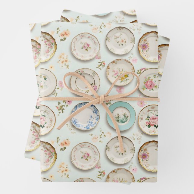Vintage plates wrapping paper sheets (In situ)