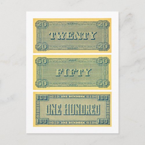 Vintage Play Money 20 50 100 Dollars Postcard