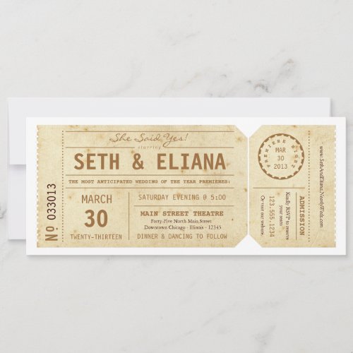 Vintage Playbill Ticket Wedding Invitation