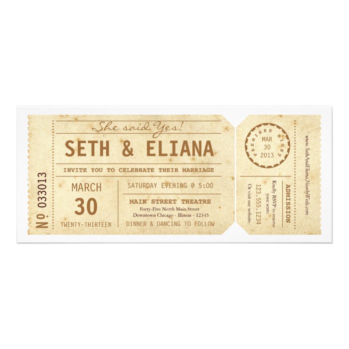 Vintage Playbill Ticket Wedding Invitation