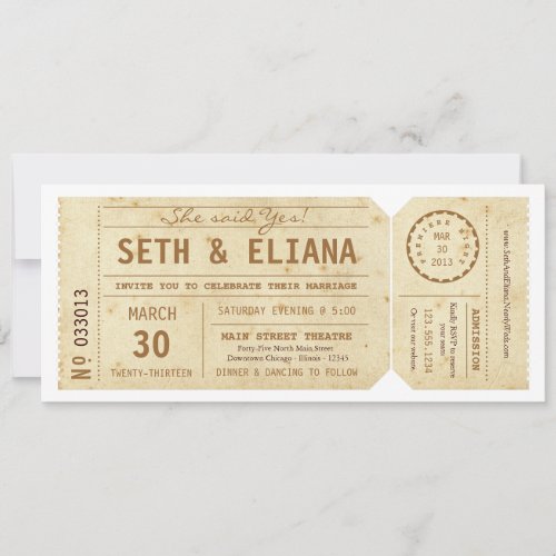 Vintage Playbill Ticket Wedding Invitation