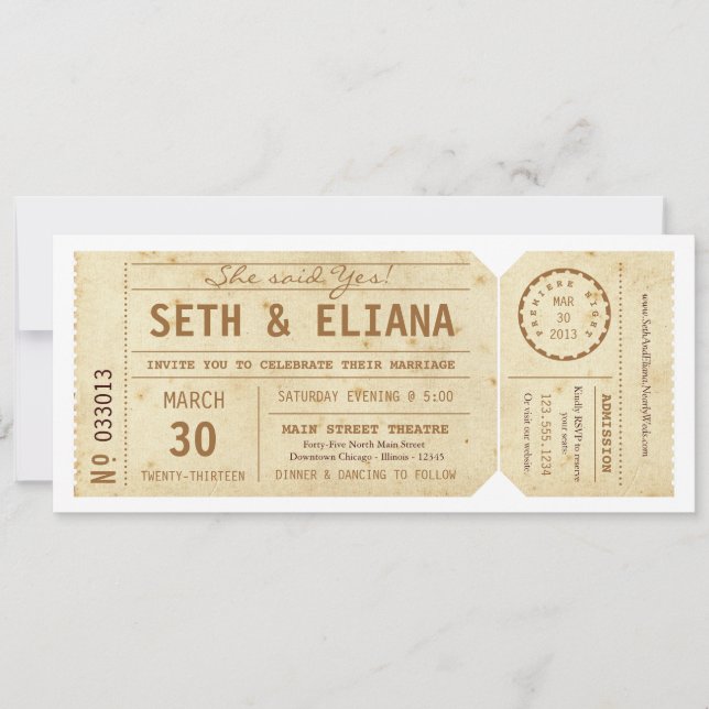 Vintage Playbill Ticket Wedding Invitation (Front)