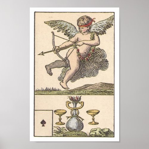 Vintage Playing Card Cupid and Cups Ace of Spades Poster