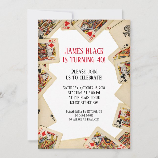 Vintage Playing Cards Birthday Party Invitation (Front)