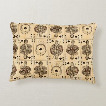 Vintage Playing Cards Collage Ace Queen King Jack Decorative Pillow by MarceeJean at Zazzle