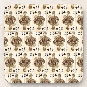 Vintage Playing Cards Collage Queen Spades Beverage Coaster