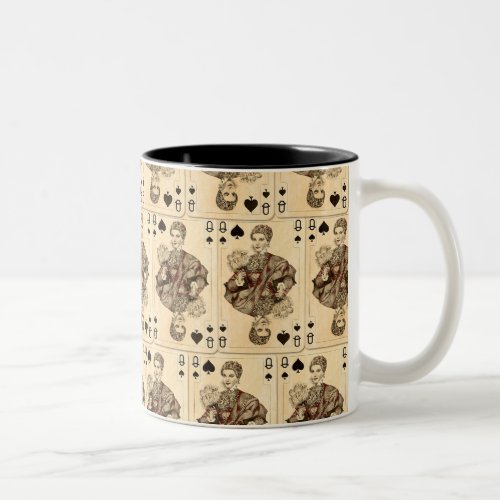 Vintage Playing Cards Collage Queen Spades Two_Tone Coffee Mug