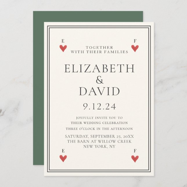 Vintage playing cards hearts Simple Wedding (Front/Back)