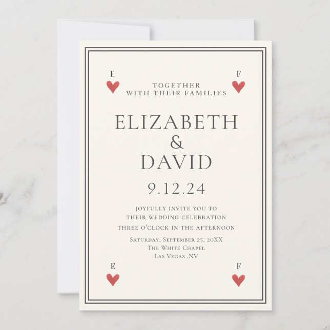 Vintage playing cards hearts Simple Wedding (Front)