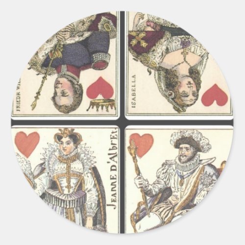 Vintage Playing Cards _ Kings and Queens of Hearts Classic Round Sticker
