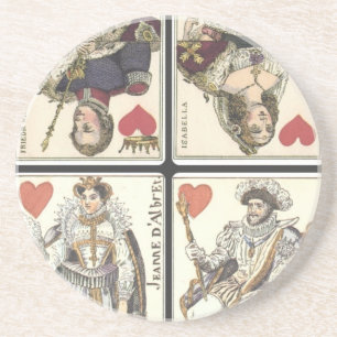 Vintage Playing Cards - Kings and Queens of Hearts Drink Coaster