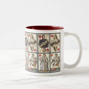 Vintage Playing Cards - Kings and Queens of Hearts Two-Tone Coffee Mug
