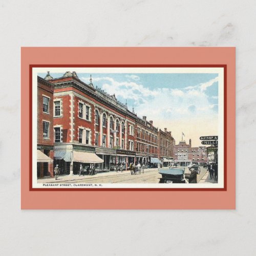 Vintage Pleasant Street Claremont NH Postcard