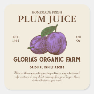 Vintage Plum Fruit Juice Custom Product Label