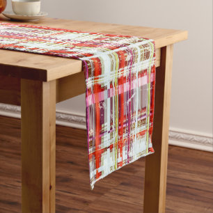 Vintage Plum Peach Grape Retro Plaid Short Table Runner