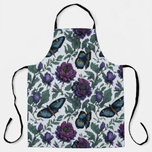 Vintage plum purple magenta floral butterflies apron