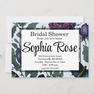 Vintage plum purple magenta floral butterflies  invitation