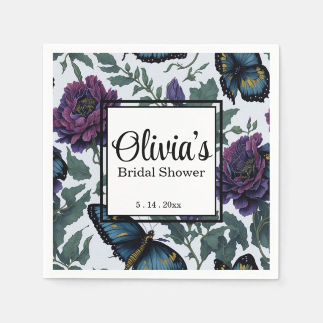 Vintage plum purple magenta floral butterflies  napkins (Front)