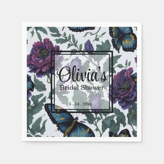 Vintage plum purple magenta floral butterflies  napkins (Front)