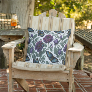 Vintage plum purple magenta floral butterflies outdoor pillow