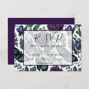 Vintage plum purple magenta floral butterflies RSVP card