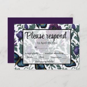 Vintage plum purple magenta floral butterflies RSVP card