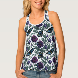 Vintage plum purple magenta floral butterflies tank top